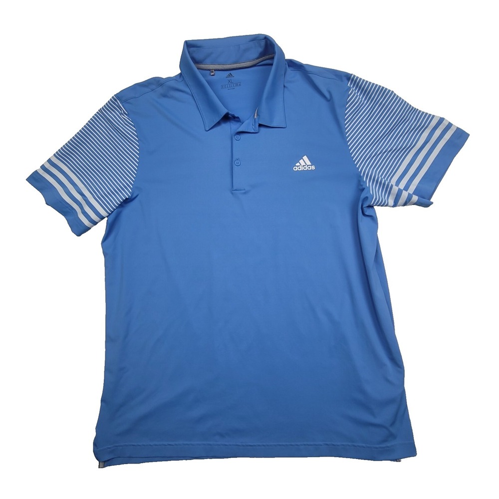 Adidas Climalite‎ Golf Polo Shirt XL Blue Striped Sleeves Performance Athletic